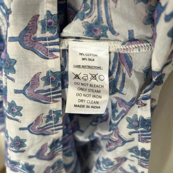 Alicia Bell Kaftan Style Dress Womens XS Silk Cotton Blue Block Print Boho - Picture 6 of 6